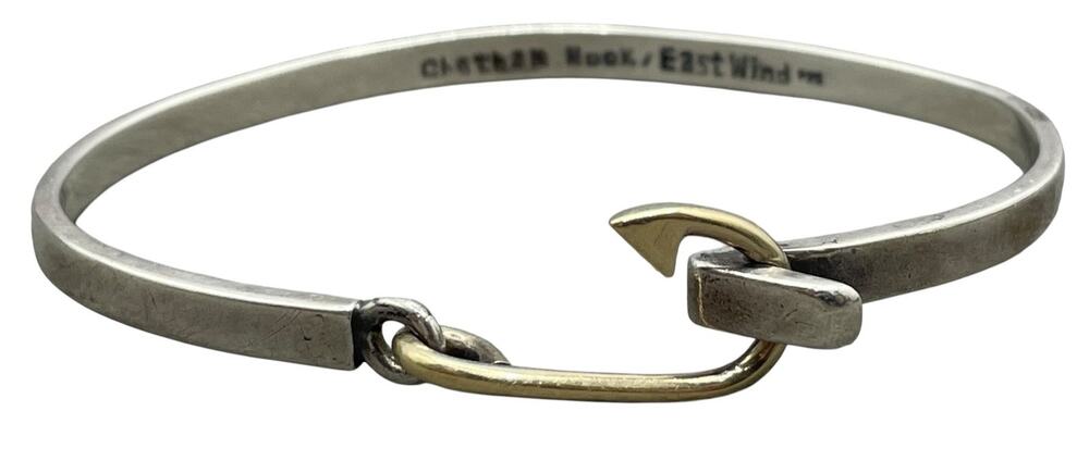 14K Gold & Sterling Silver Fish Hook Bangle Bracelet (27078)